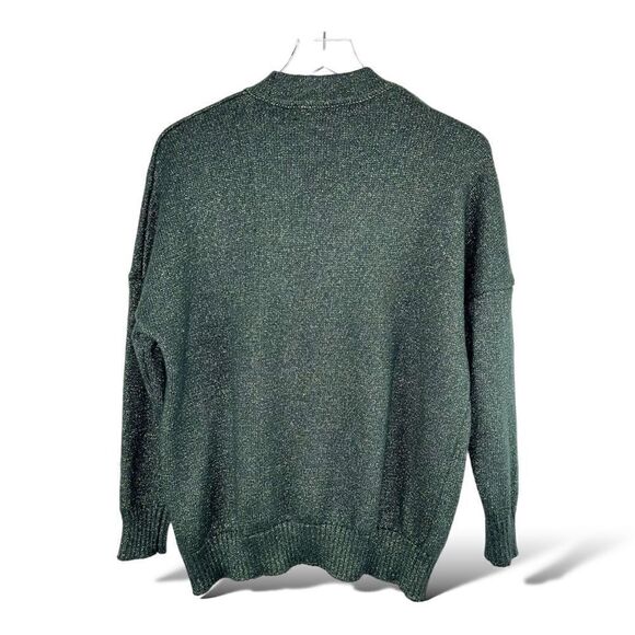 ZARA Green Metallic Knit Oversized Grandad V-Neck Button Cardigan Sz Small - Picture 3 of 12